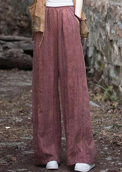 Loose Smoke Red Pockets High Waist Patchwork Linen Pants Fall Ada Fashion