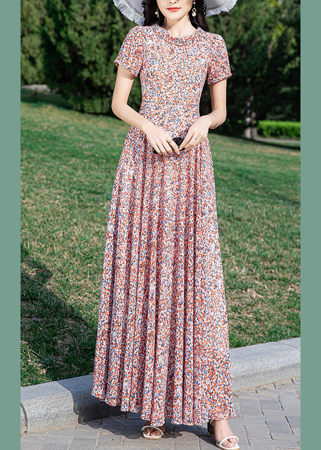 Loose Stand Collar Print Tunic Chiffon Long Dress Summer LY1710 - fabuloryshop