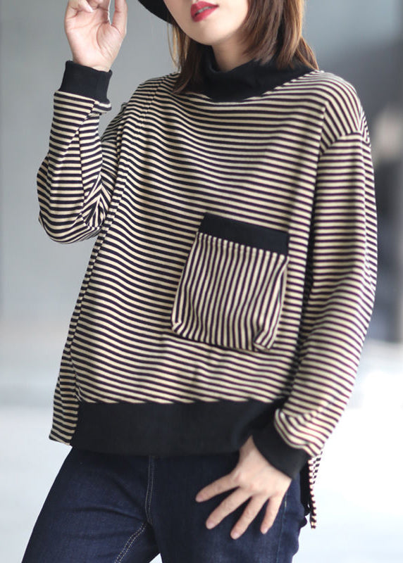 Loose Striped Low High Design Patchwork Cotton Top Fall Ada Fashion