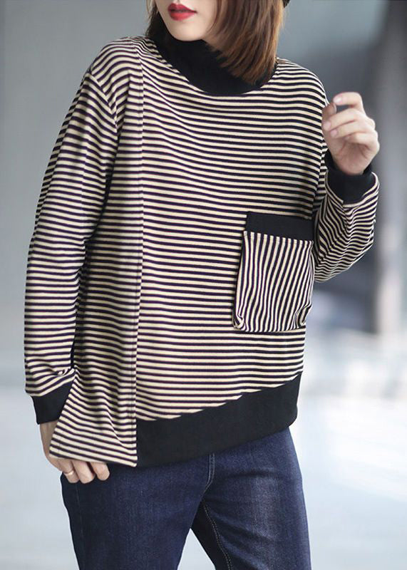 Loose Striped Low High Design Patchwork Cotton Top Fall Ada Fashion