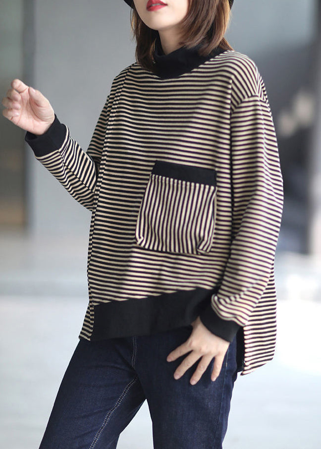 Loose Striped Low High Design Patchwork Cotton Top Fall Ada Fashion