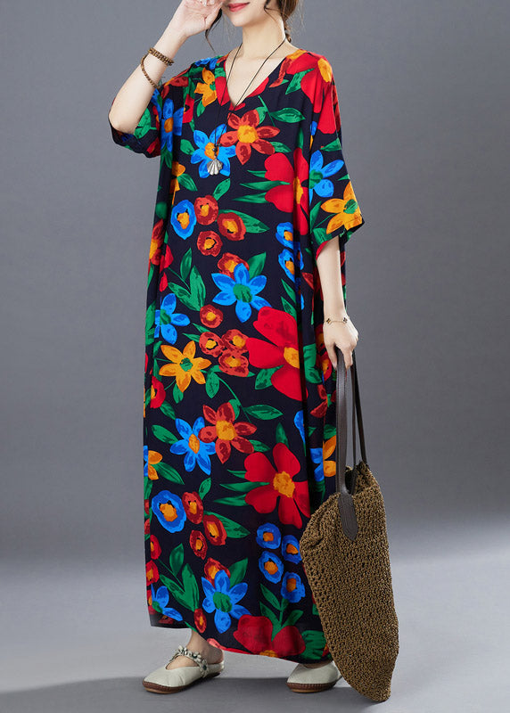 Loose V Neck Print Cozy Holiday Long Dress Summer LY3005 - fabuloryshop