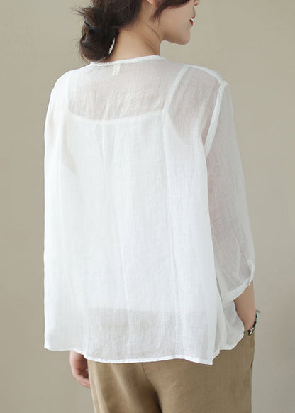 Loose White Embroideried Button Patchwork Cotton Blouse Summer Ada Fashion