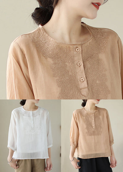 Loose White Embroideried Button Patchwork Cotton Blouse Summer Ada Fashion