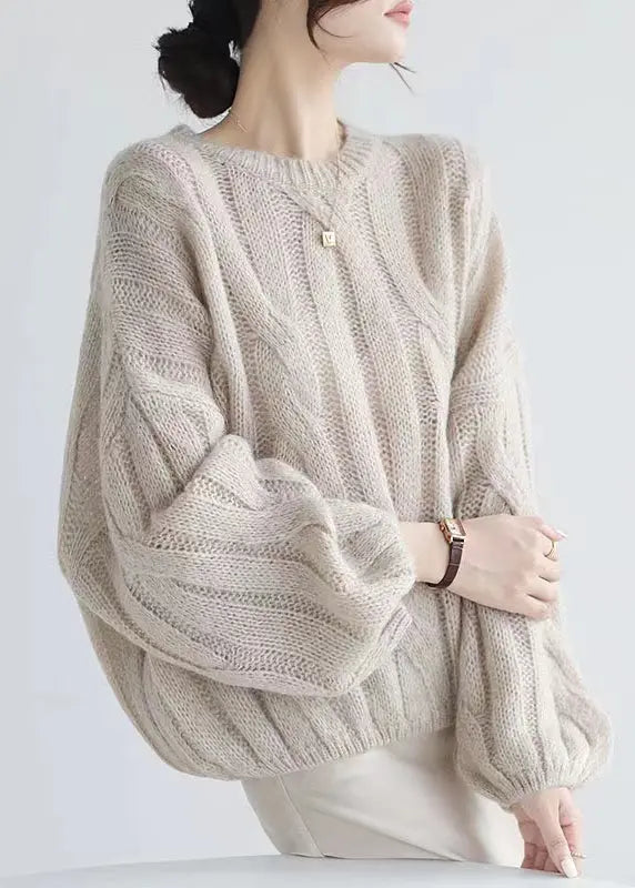 Loose White Hollow Out  Cozy Woolen Shirt Puff Sleeve Ada Fashion