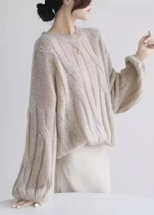 Loose White Hollow Out  Cozy Woolen Shirt Puff Sleeve Ada Fashion