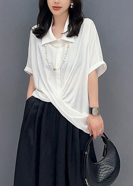 Loose White Peter Pan Collar Solid Shirts Summer LY4366 - fabuloryshop