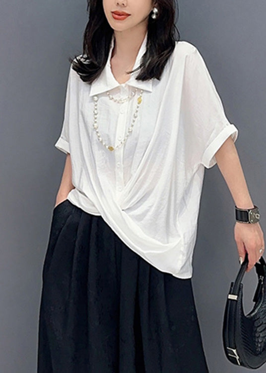 Loose White Peter Pan Collar Solid Shirts Summer LY4366 - fabuloryshop