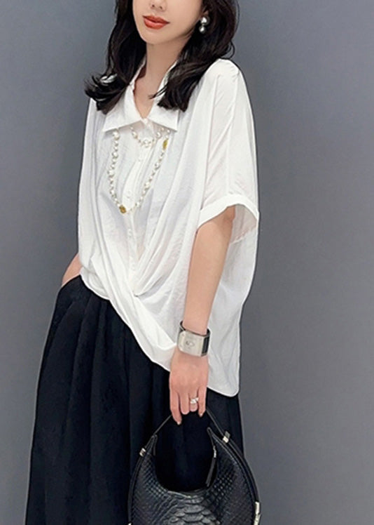 Loose White Peter Pan Collar Solid Shirts Summer LY4366 - fabuloryshop