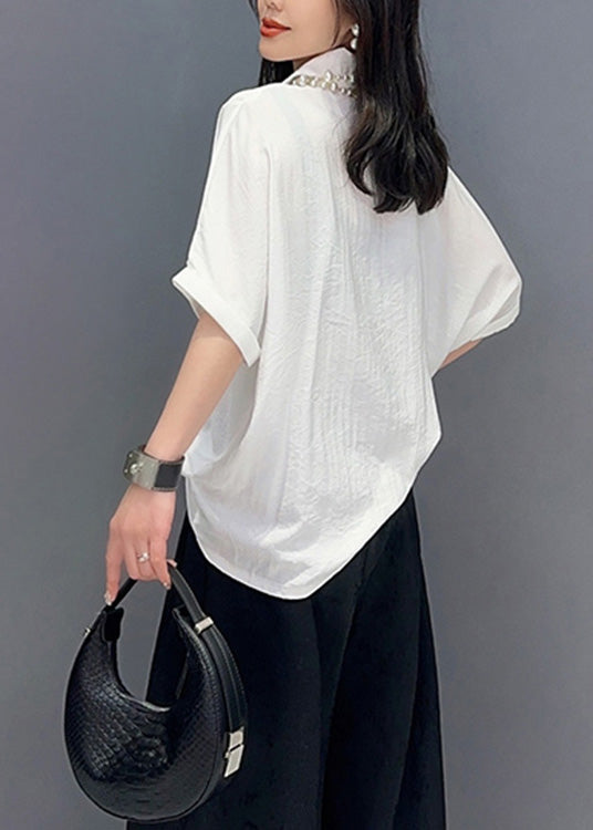 Loose White Peter Pan Collar Solid Shirts Summer LY4366 - fabuloryshop