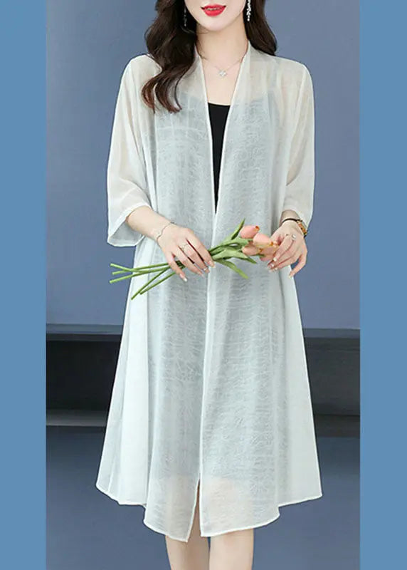 Loose White V Neck Solid Thin Silk Cardigans Summer Ada Fashion