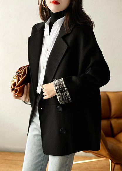 Loose Yellow Double Breast Pockets Patchwork Woolen Coats Fall Ada Fashion