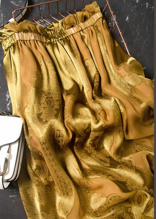 Loose Yellow Embroideried Elastic Waist Silk Skirt Fall Ada Fashion