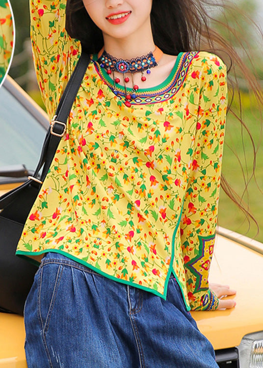 Loose Yellow O-Neck Print Top Long Sleeve LY0185 - fabuloryshop