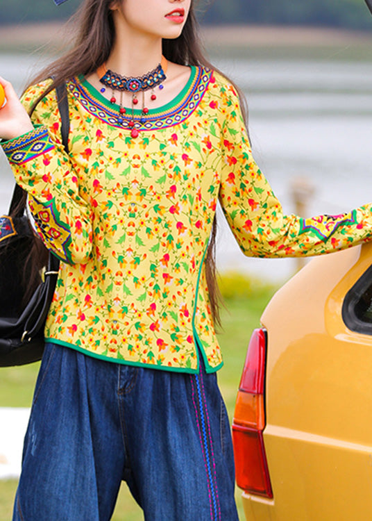 Loose Yellow O-Neck Print Top Long Sleeve LY0185 - fabuloryshop