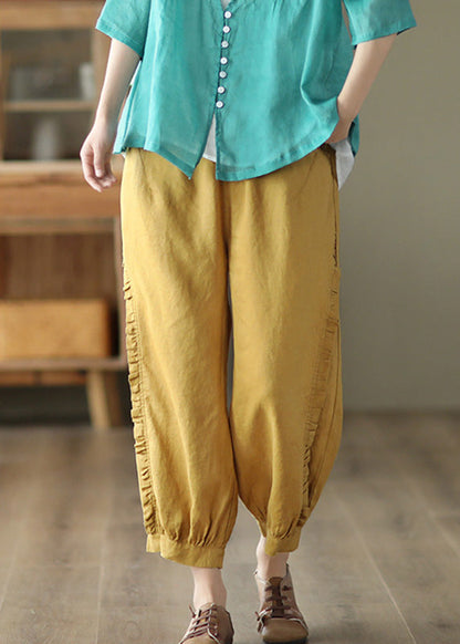 Loose Yellow Patchwork Solid Lantern Pants Summer TQ1054 - fabuloryshop