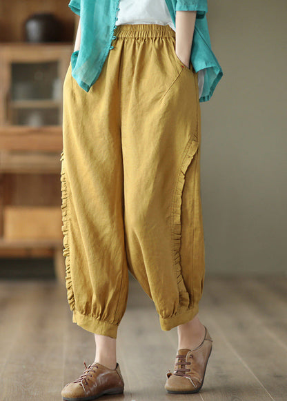 Loose Yellow Patchwork Solid Lantern Pants Summer TQ1054 - fabuloryshop