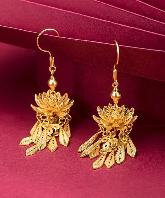 Loose Yellow Sterling Silver Overgild Lotus Tassel Drop Earrings LY2214 - fabuloryshop