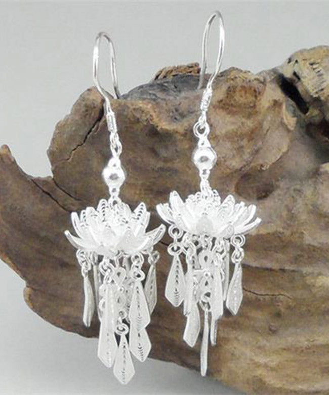 Loose Yellow Sterling Silver Overgild Lotus Tassel Drop Earrings LY2214 - fabuloryshop