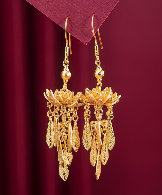 Loose Yellow Sterling Silver Overgild Lotus Tassel Drop Earrings LY2214 - fabuloryshop