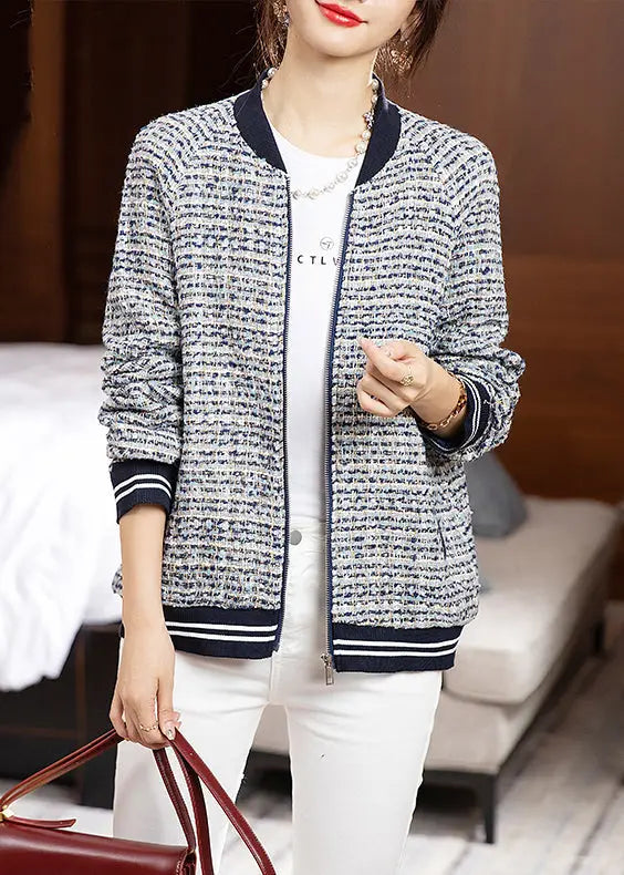 Loose Zip Up Striped Patchwork Cotton Coats Long Sleeve Ada Fashion