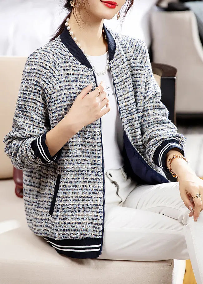 Loose Zip Up Striped Patchwork Cotton Coats Long Sleeve Ada Fashion