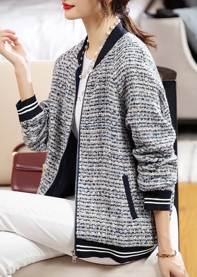 Loose Zip Up Striped Patchwork Cotton Coats Long Sleeve Ada Fashion