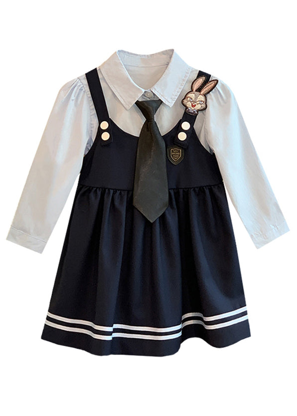 Lovely Navy Peter Pan Collar False Two Pieces Cotton Girls Dresses Fall Ada Fashion