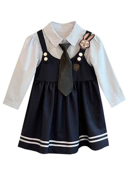 Lovely Navy Peter Pan Collar False Two Pieces Cotton Girls Dresses Fall Ada Fashion