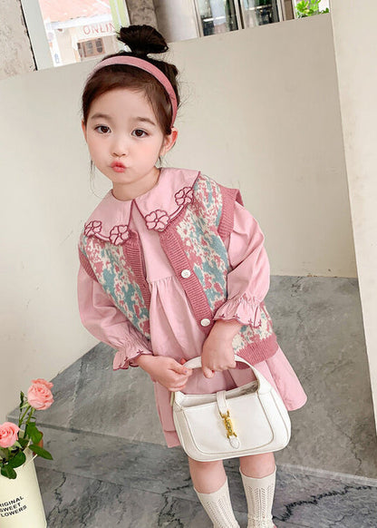 Lovely Pink Floral Vest And Dresses Cotton Baby Girls Two Pieces Set Fall Ada Fashion