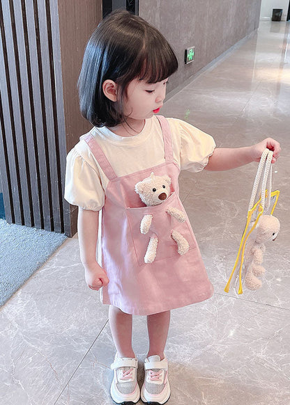 Lovely Pink O Neck Patchwork Cotton Kids Girls Dresses Summer LY5480 - fabuloryshop