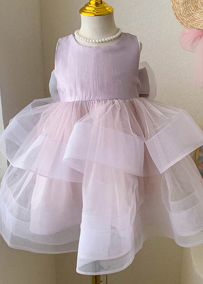 Lovely Pink O-Neck Patchwork Layered Tulle Kids Girls Dress Summer LY5459 - fabuloryshop