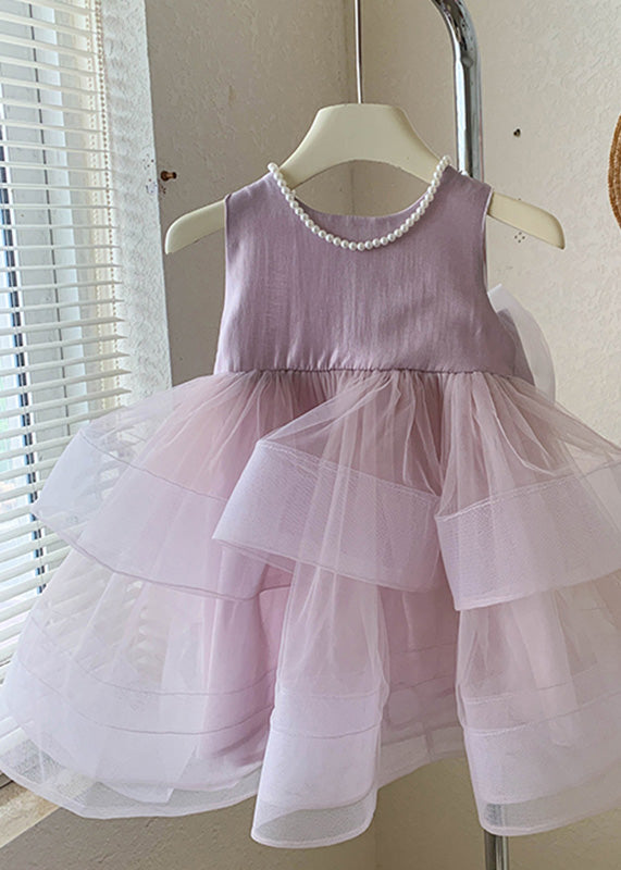 Lovely Pink O-Neck Patchwork Layered Tulle Kids Girls Dress Summer LY5459 - fabuloryshop