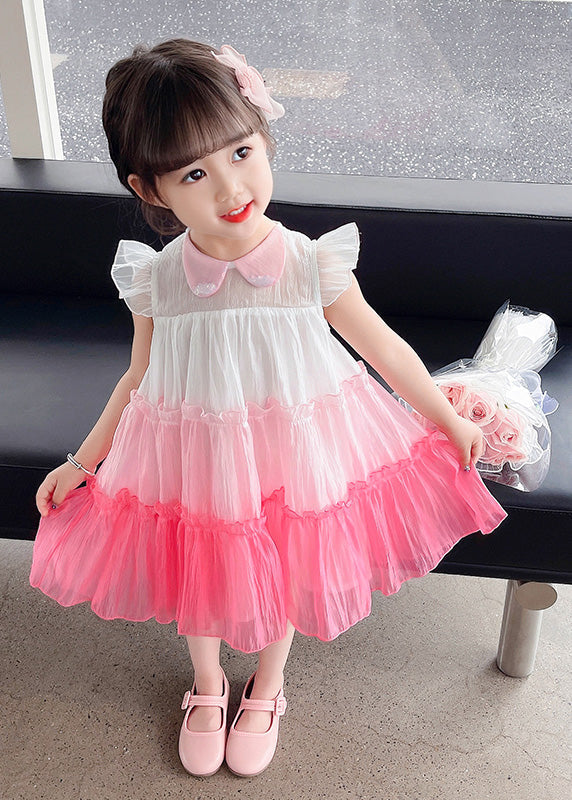 Lovely Pink Ruffled Patchwork Tulle Kids Layered Maxi Dresses Sleeveless LY6426 - fabuloryshop