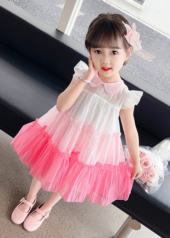 Lovely Pink Ruffled Patchwork Tulle Kids Layered Maxi Dresses Sleeveless LY6426 - fabuloryshop