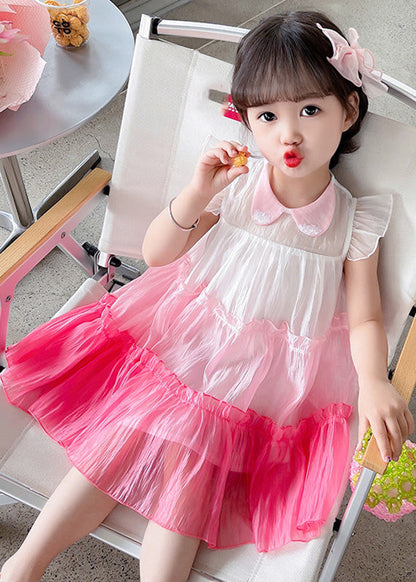 Lovely Pink Ruffled Patchwork Tulle Kids Layered Maxi Dresses Sleeveless LY6426 - fabuloryshop