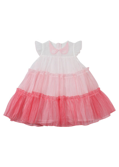 Lovely Pink Ruffled Patchwork Tulle Kids Layered Maxi Dresses Sleeveless LY6426 - fabuloryshop