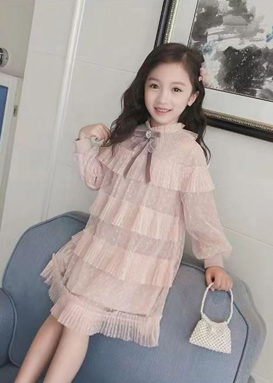 Lovely Pink Ruffled Patchwork Warm Fleece Kids Girls Dress Fall Ada Fashion