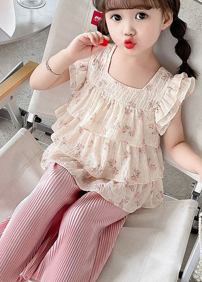 Lovely Pink Ruffled Tops And Pants Cotton Baby Girls Two Pieces Set Summer LY5485 - fabuloryshop