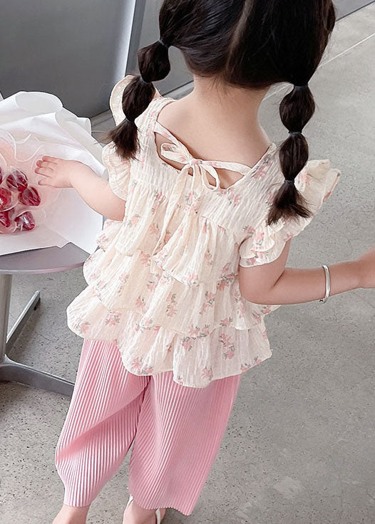 Lovely Pink Ruffled Tops And Pants Cotton Baby Girls Two Pieces Set Summer LY5485 - fabuloryshop