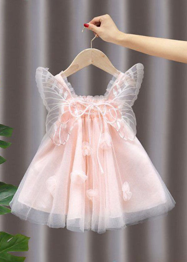 Lovely Pink Wrinkled Patchwork Tulle Kids Girls Dresses Summer LY5495 - fabuloryshop