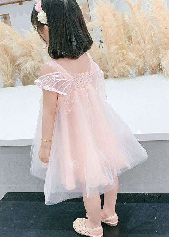 Lovely Pink Wrinkled Patchwork Tulle Kids Girls Dresses Summer LY5495 - fabuloryshop