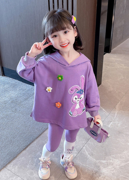 Lovely Purple Hooded Patchwork Cotton Baby Girls Sweatshirt Two Pieces Set Fall Ada Fashion