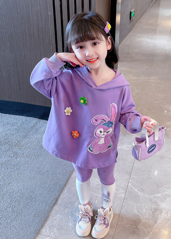 Lovely Purple Hooded Patchwork Cotton Baby Girls Sweatshirt Two Pieces Set Fall Ada Fashion