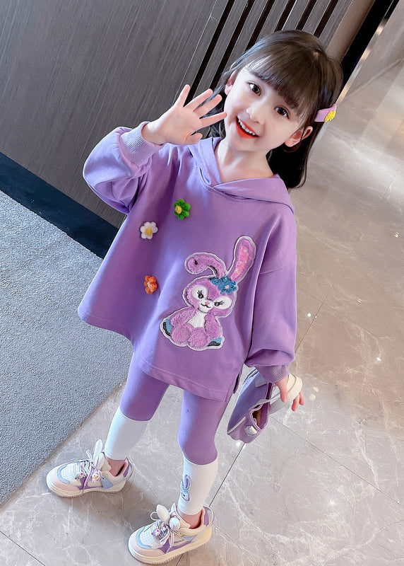 Lovely Purple Hooded Patchwork Cotton Baby Girls Sweatshirt Two Pieces Set Fall Ada Fashion