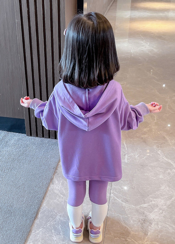 Lovely Purple Hooded Patchwork Cotton Baby Girls Sweatshirt Two Pieces Set Fall Ada Fashion