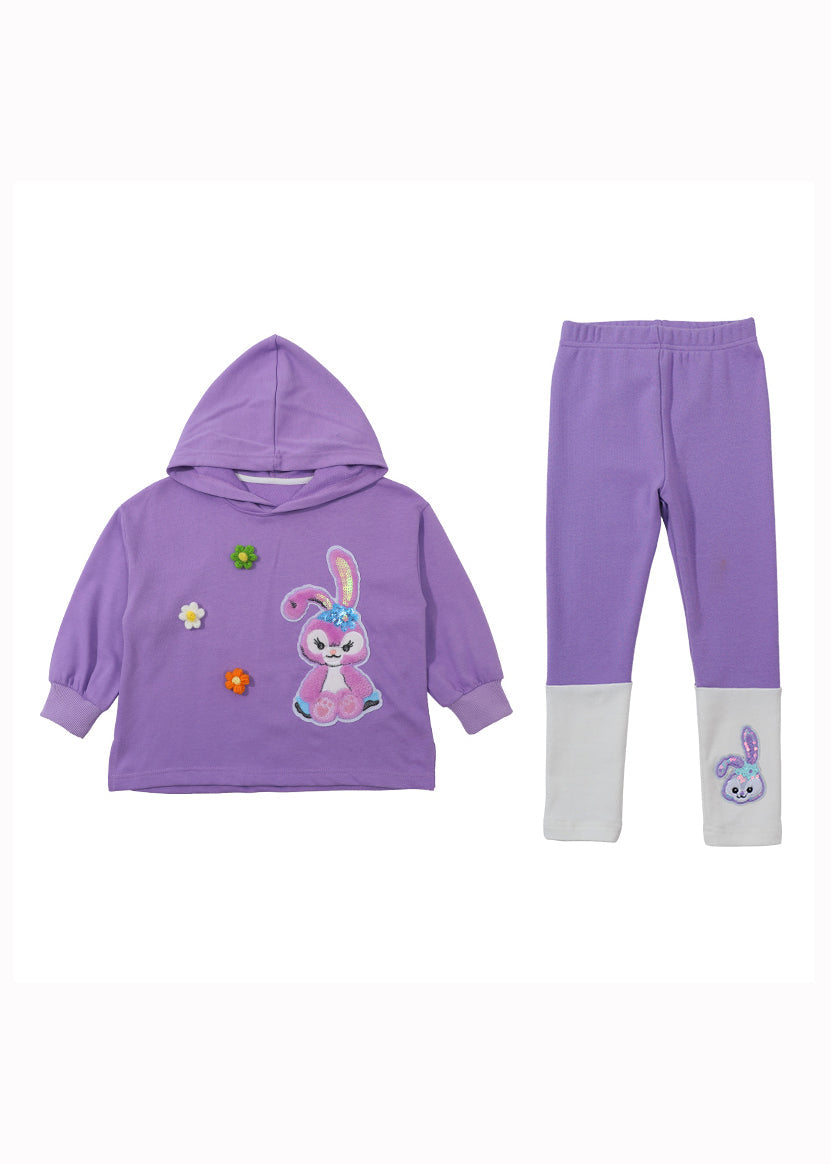 Lovely Purple Hooded Patchwork Cotton Baby Girls Sweatshirt Two Pieces Set Fall Ada Fashion