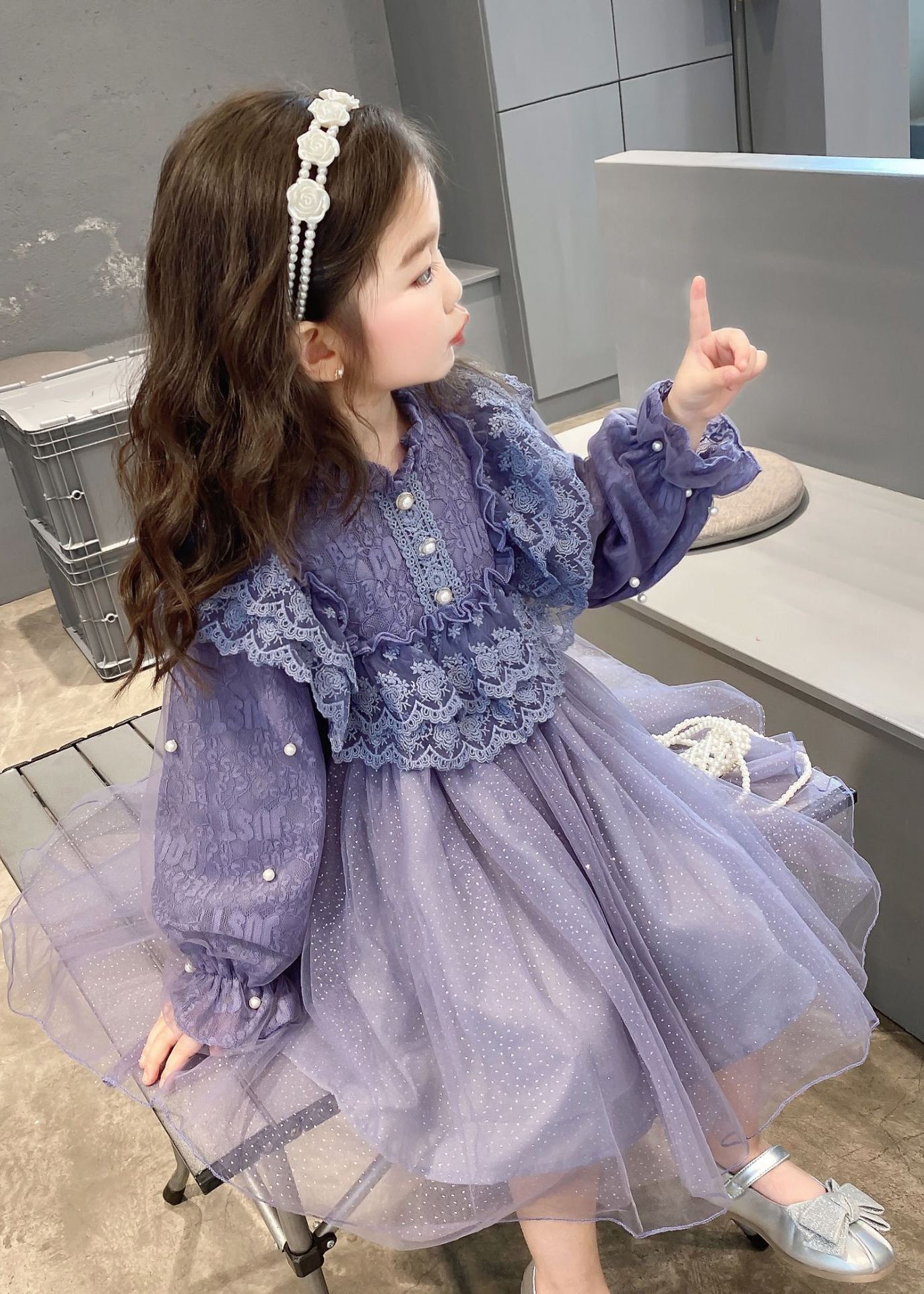 Lovely Purple Ruffled Lace Patchwork Tulle Baby Girls Dress Fall Ada Fashion