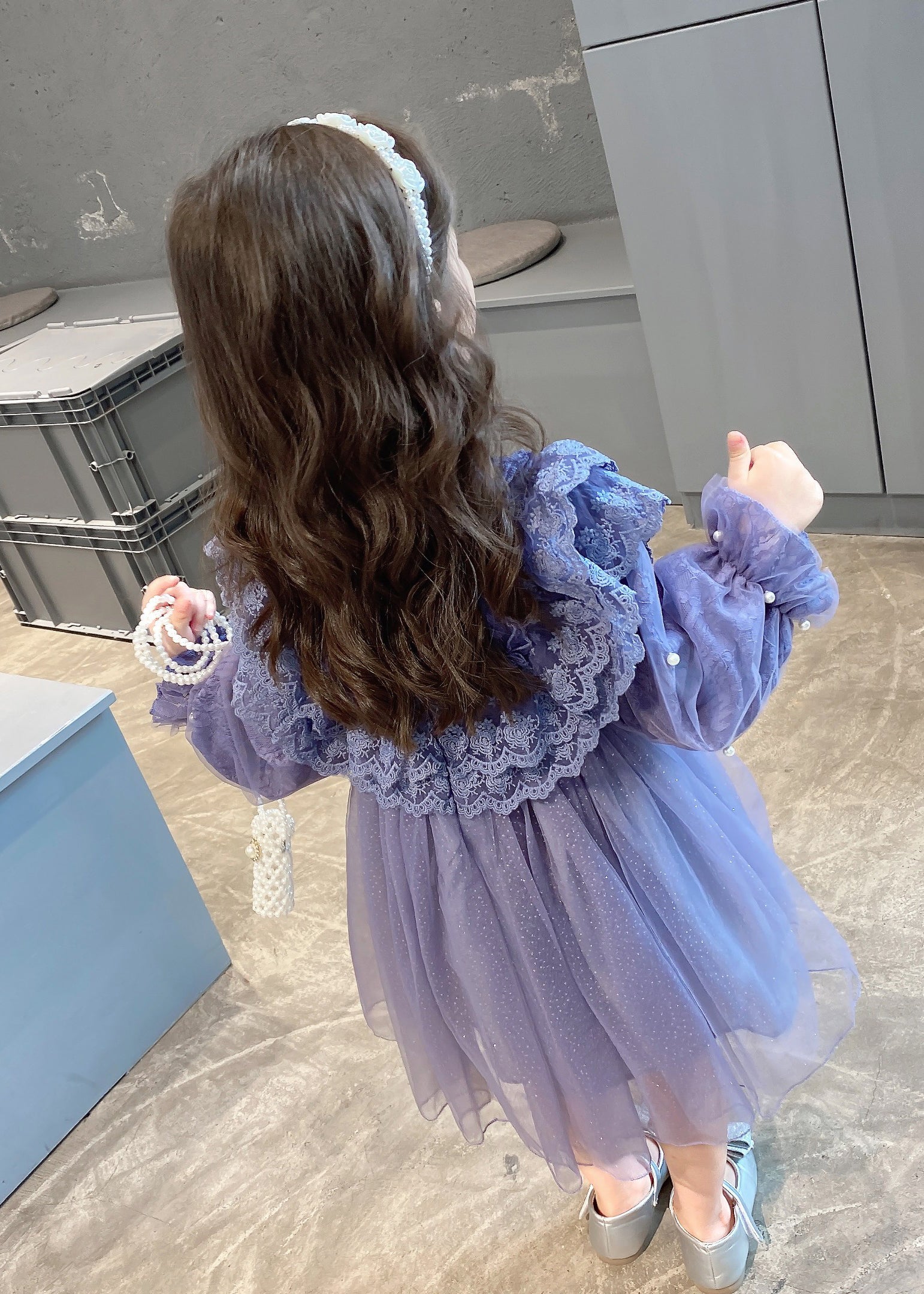 Lovely Purple Ruffled Lace Patchwork Tulle Baby Girls Dress Fall Ada Fashion