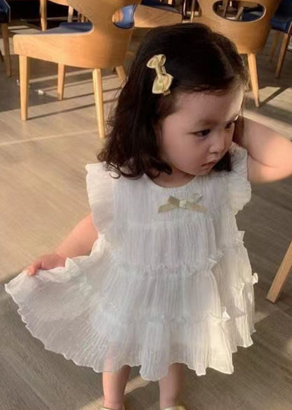 Lovely White Ruffled Patchwork Chiffon Kids Girls Long Dresses Summer Ada Fashion